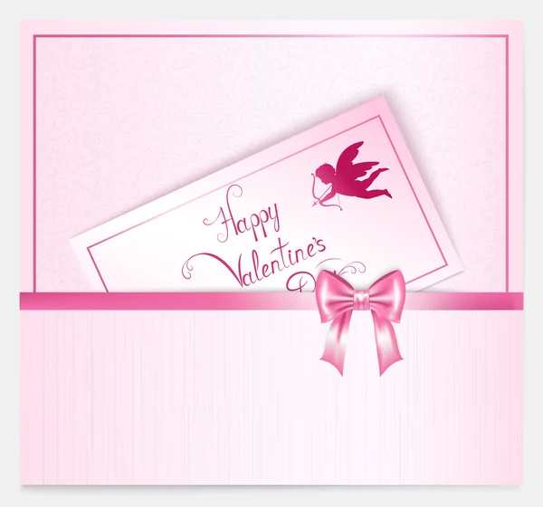 ピンクの弓 文字テキスト ベクトル図の場所と つの明るい垂直バレンタイン — ストックベクタ