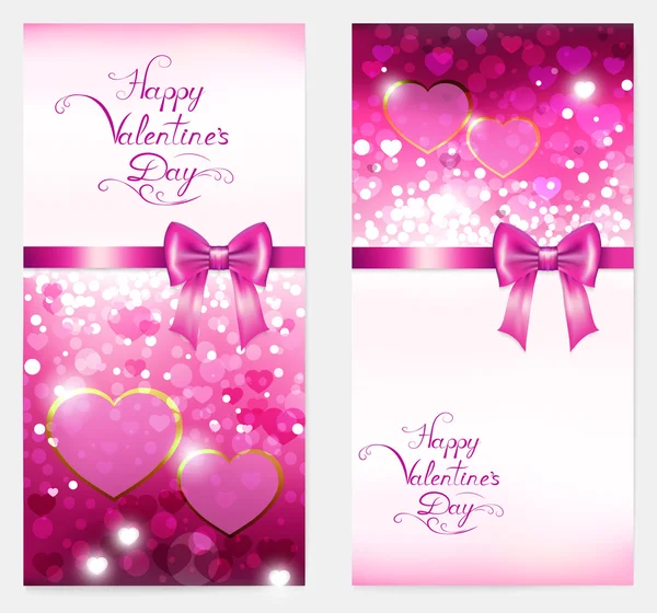 Dos San Valentín Vertical Brillante Con Corazones Arco Rosa Letras — Archivo Imágenes Vectoriales