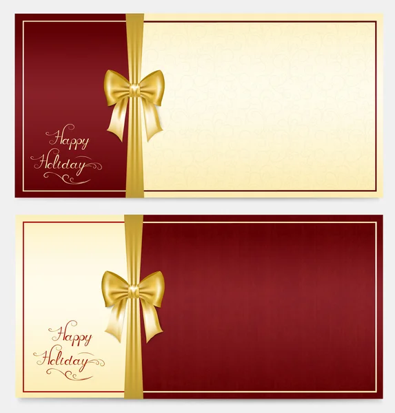 两个水平贺卡在红色和金色的颜色与丝带和地方为您的文本 矢量插图 — 图库矢量图片