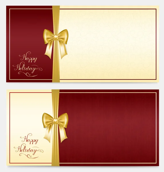 Dos Tarjetas Felicitación Horizontales Colores Rojo Dorado Con Cintas Lugar — Vector de stock