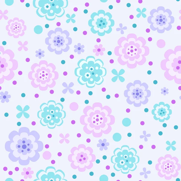 Simple Seamless Pattern Abstract Flowers Different Dots Soft Colors Vector — Stock Vector