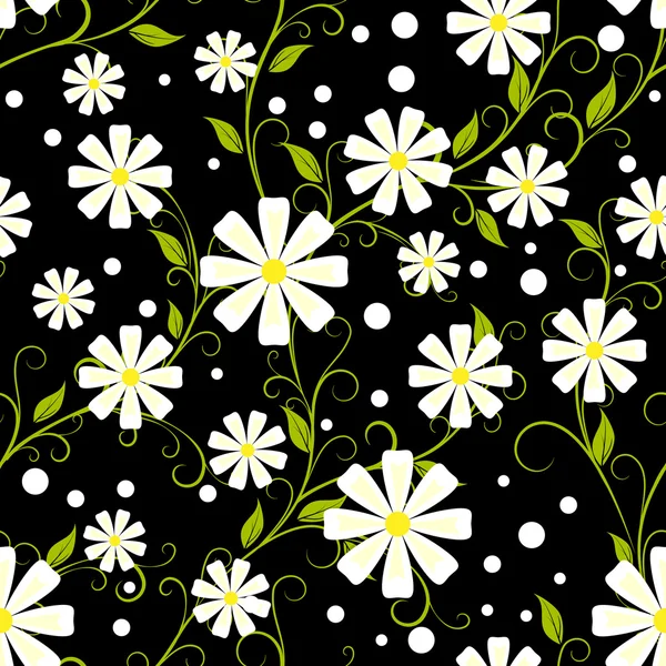 Beyaz Çiçekler Siyah Arka Plan Vektör Çizim Farklı Noktalar Ile — Stok Vektör