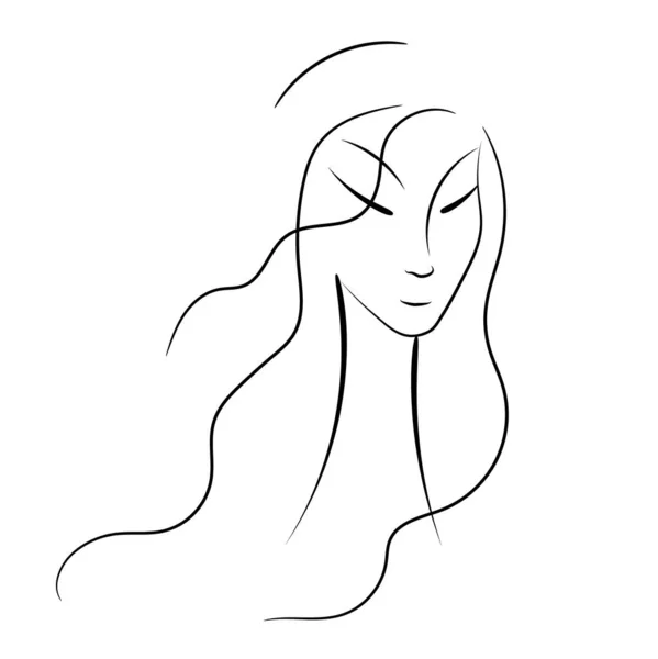 Retrato Minimalista Mujer Con Los Ojos Cerrados Pelo Ondulado Arte — Vector de stock