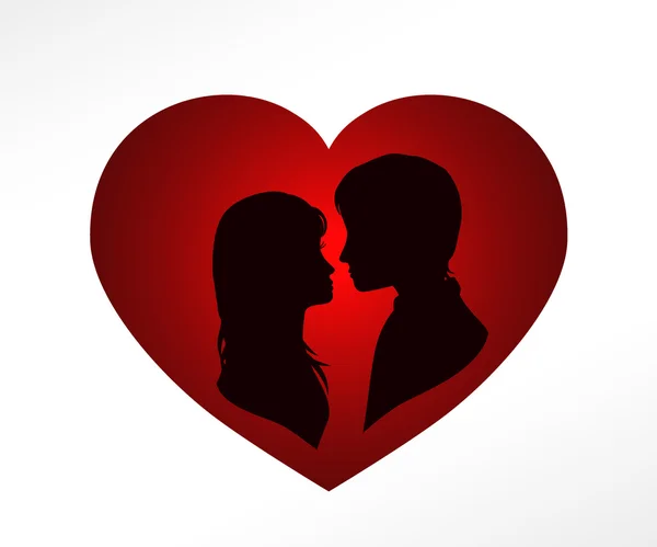 Pareja en rojo corazón fondo — Vector de stock