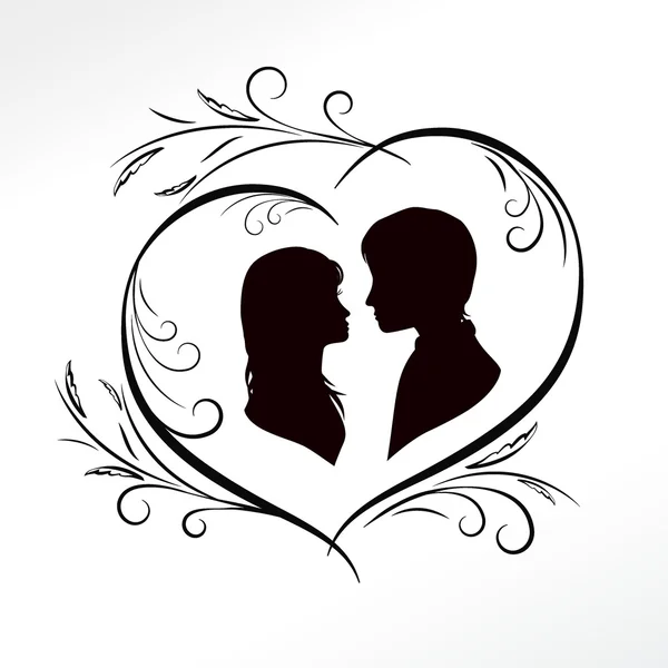 Pareja en vintage corazón fondo — Vector de stock