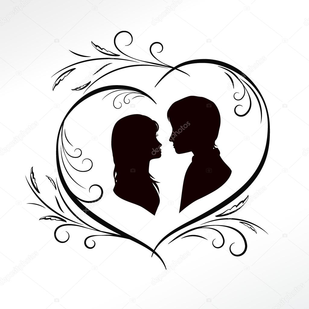 couple on vintage heart background