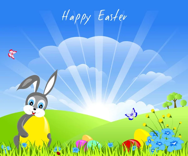 与兔子和彩蛋复活节背景 — 图库矢量图片