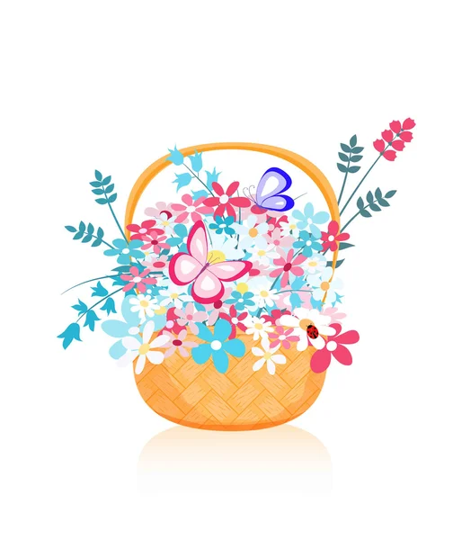 Colorful flowers in basket — Stock Vector