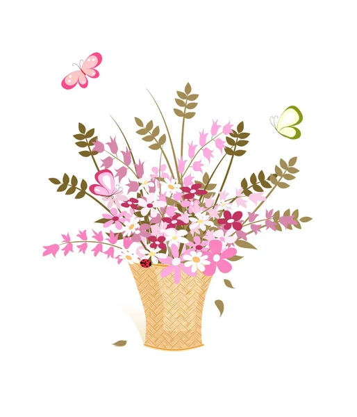 Pink flowers in basket — Stock Vector