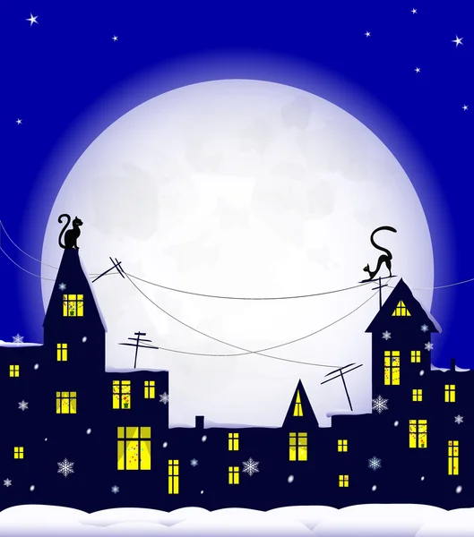 Nuit, chat, hiver — Image vectorielle