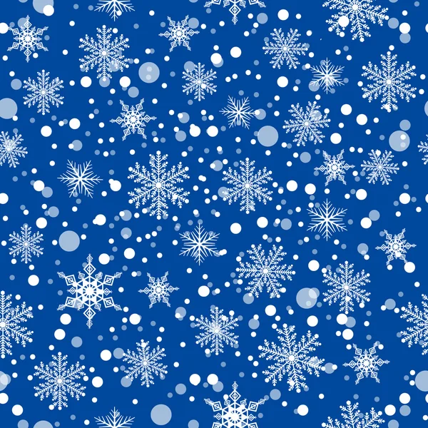 Verschiedene Schneeflocken Und Kugelschnee Auf Hellblauem Hintergrund Nahtloses Muster Vektorillustration — Stockvektor