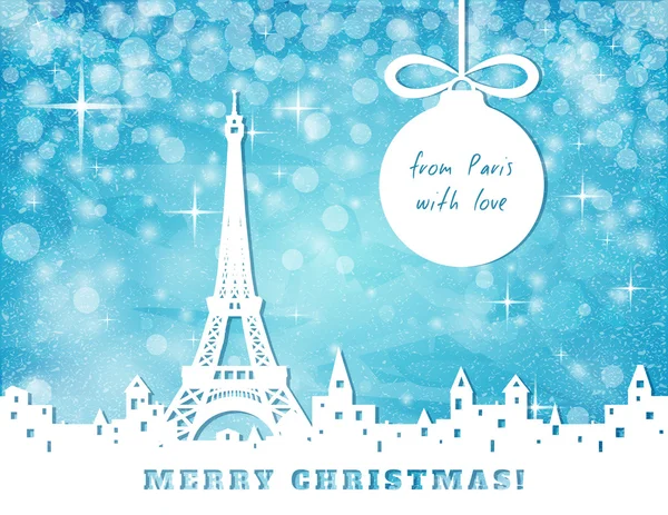 Cartão Parabéns Natal Paris Com Torre Eifel Céu Azul Com — Vetor de Stock