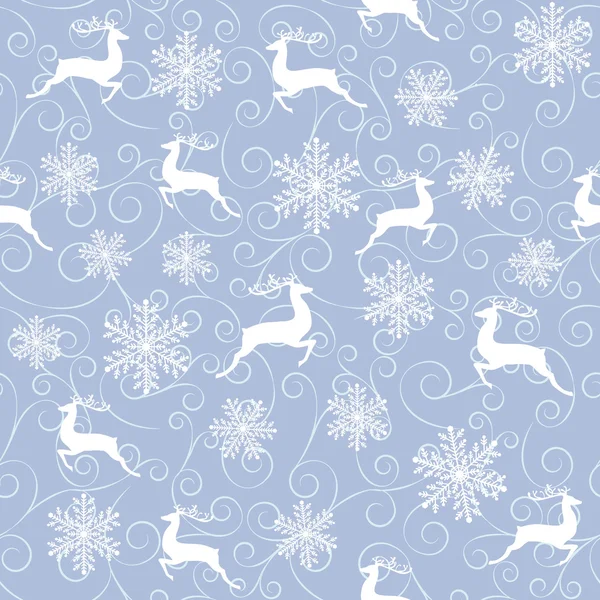 Winter Seamless Pattern White Reindeers Snowflakes Blue Background — Stock Vector