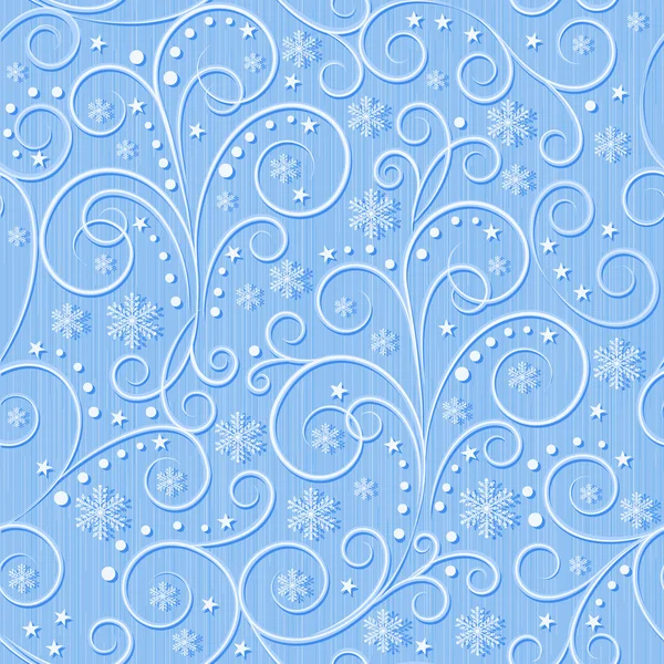 Patrón Sin Costuras Invierno Líneas Remolino Azul Copos Nieve Blancos — Vector de stock