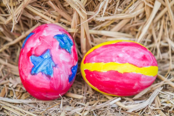 Easter eggs on straw. — Stock Photo, Image