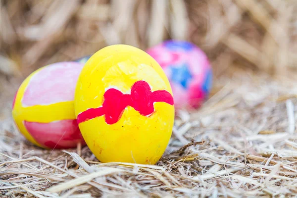 Huevos de Pascua en paja. —  Fotos de Stock