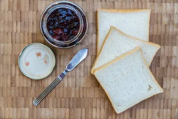 Sandwich bread and Cherry jam — Stock Photo, Image