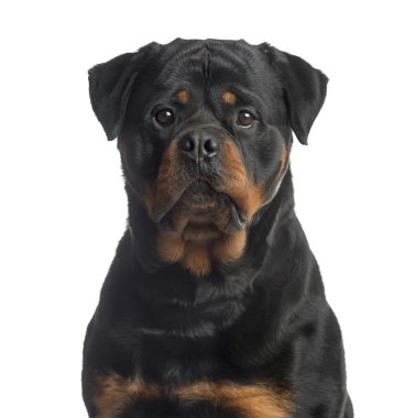 Rottweiler beyaz izole kamera bakıyor
