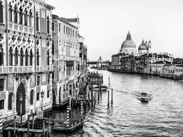 Svart Och Vit Utsikt Över Canal Grande Och Basilika Santa — Stockfoto