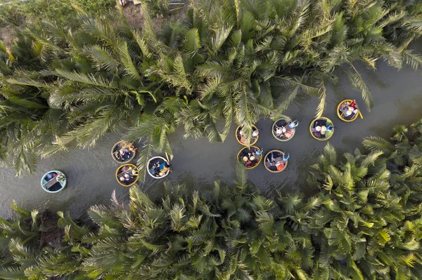 Aerial View Tourists Basket Boats Tour Coconut Water Mangrove Palm — Stock Photo, Image