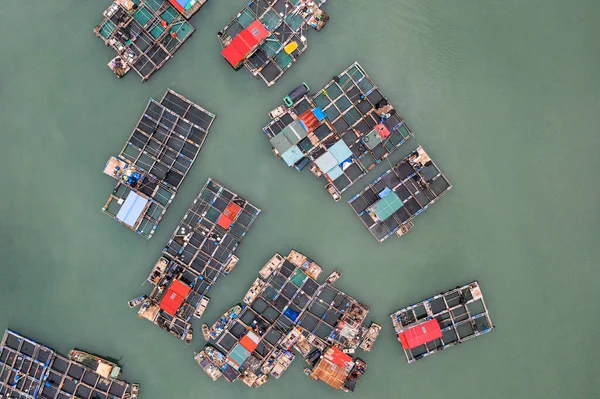 Flygfoto Över Flytande Fiskeby Lan Bay Vietnam Unescos Världsarvslista Nära — Stockfoto