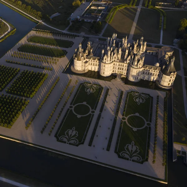 Vista Aérea Castelo Chambord Com Seus Novos Jardins Franceses Durante — Fotografia de Stock