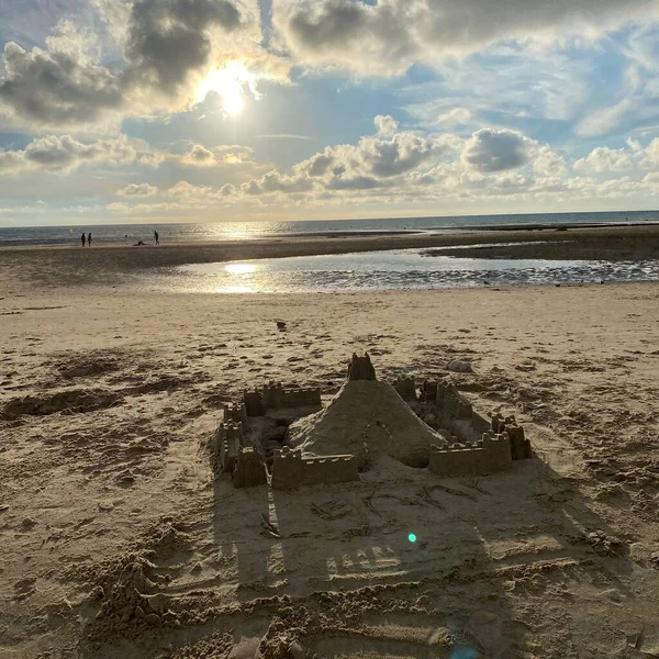 Gegenlicht Der Sonne Auf Der Sandburg Strand Von Wimereux Opalküste — Stockfoto