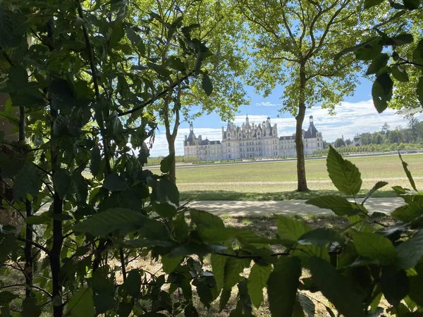 法国的联合国教科文组织世界遗产卢瓦尔河流域尚博尔德城堡的绿叶景观 — 图库照片