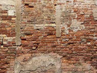 Venedik 'in eski kırmızı tuğla duvarının yatay parçası, arka plan, 