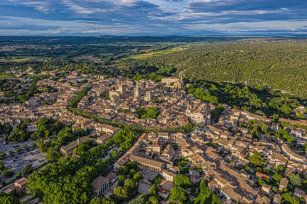 Flygfoto Över Den Historiska Staden Uzes Frankrike — Stockfoto