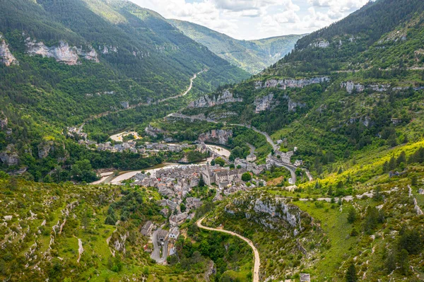 Sainte Enimie Historyczne Miasto Nad Rzeką Tarn Lozere Langwedocja Roussillon — Zdjęcie stockowe