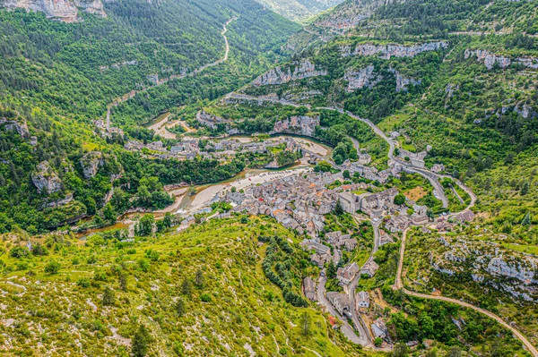 Sainte Enimie Historyczne Miasto Nad Rzeką Tarn Lozere Langwedocja Roussillon — Zdjęcie stockowe