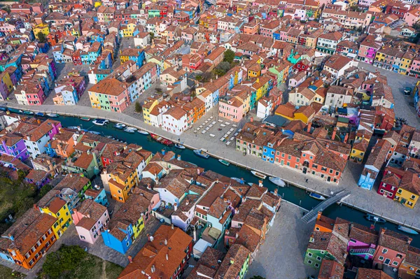 Vista Aérea Las Coloridas Casas Isla Burano Italia Venecia — Foto de Stock