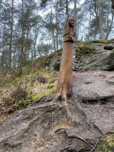 Деревянная Скульптура Феи Краю Сказочной Тропы Виртоне Люксембург Бельгия — стоковое фото