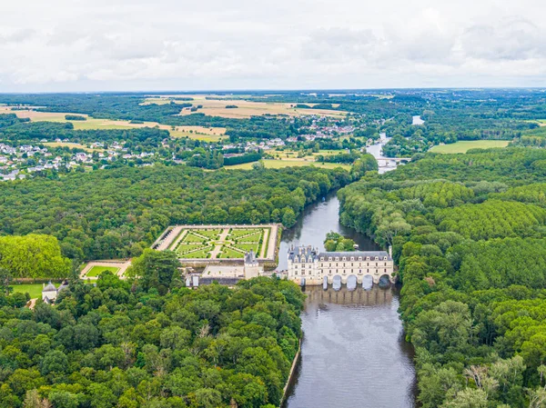 Widok Lotu Ptaka Zamek Chenonceau Loire Valley Francja Sologne — Zdjęcie stockowe