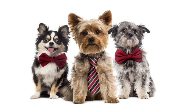 Group of dogs in front of a white background