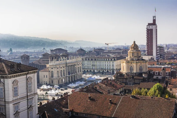 Letecký pohled na náměstí Piazza Castello, Turín — Stock fotografie