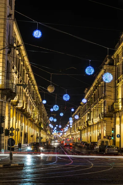 La rue du Pô la nuit, Turin — Photo