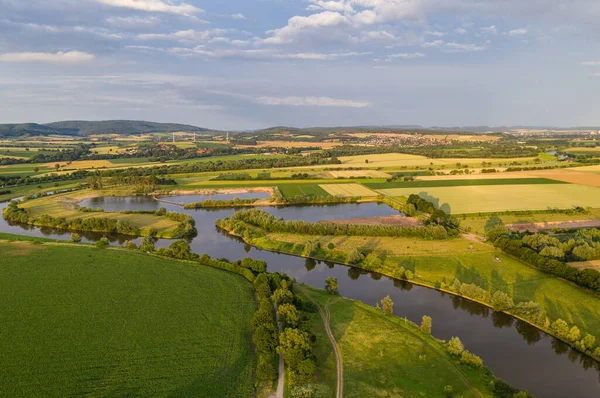 Panorama Del Dron Sobre Río Weser Alemania — Foto de Stock