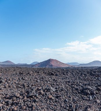 Lanzarote Adası, Kanarya Adaları 'ndaki Timanfaya Ulusal Parkı' nın volkanik manzarası