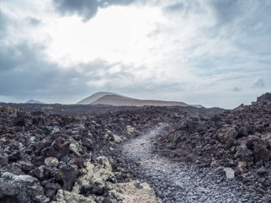 Lanzarote Adası, Kanarya Adaları 'ndaki Timanfaya Ulusal Parkı' nın volkanik manzarası