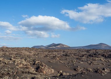 Lanzarote Adası, Kanarya Adaları 'ndaki Timanfaya Ulusal Parkı' nın volkanik manzarası