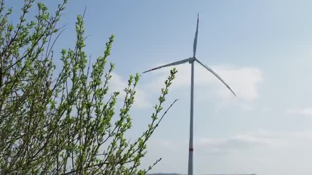Windmühle Vor Blauem Himmel Bei Sonnenschein — Stockvideo