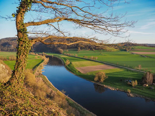 Krajobraz Rzeki Weser Wsi Doelme Niemczech — Zdjęcie stockowe