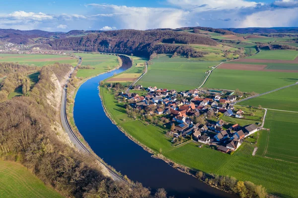 View Drone Landscape River Weser Village Doelme Germany — Stock Photo, Image