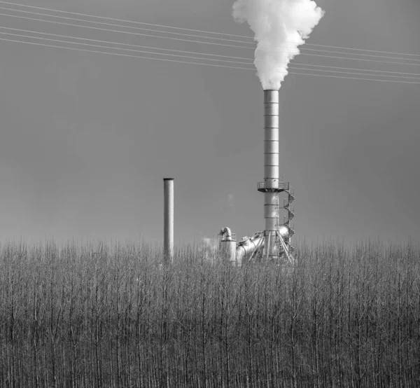 Smoking Chimney Factory Sky Germany — Stock Photo, Image