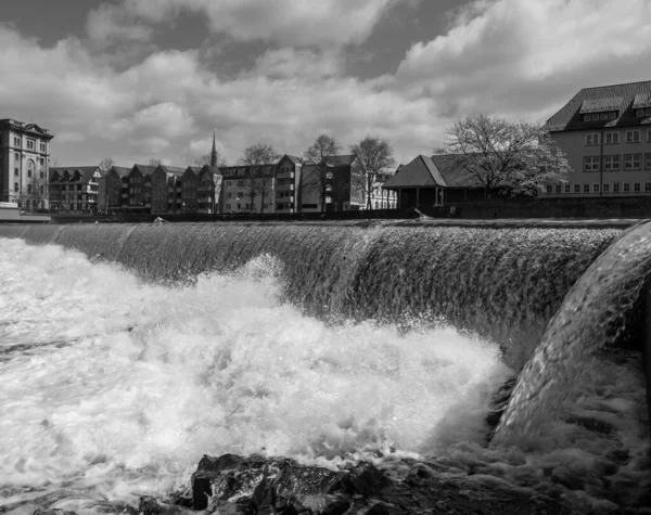 Waterfall River Weser City Hamelin Germany — Stock Photo, Image