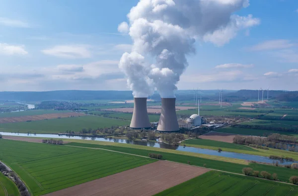 Vue Drone Centrale Nucléaire Rivière — Photo