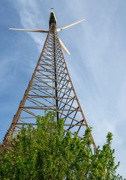 Molino Viento Ramas Verdes Contra Cielo Azul Sombrilla — Foto de Stock