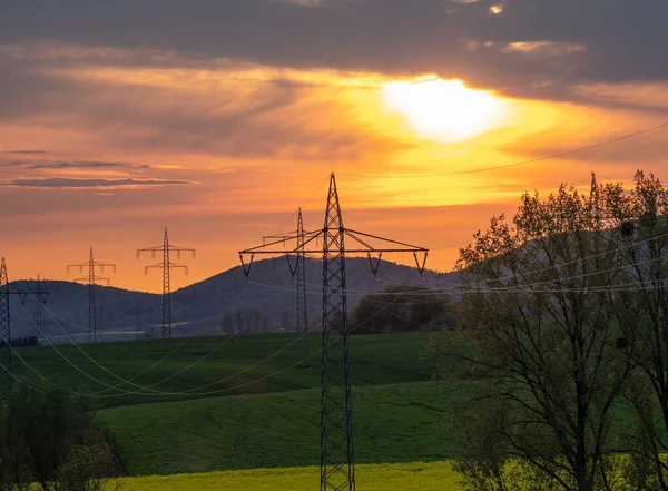 Landscape Sunset Und Transmission Tower Germany — Stock Photo, Image
